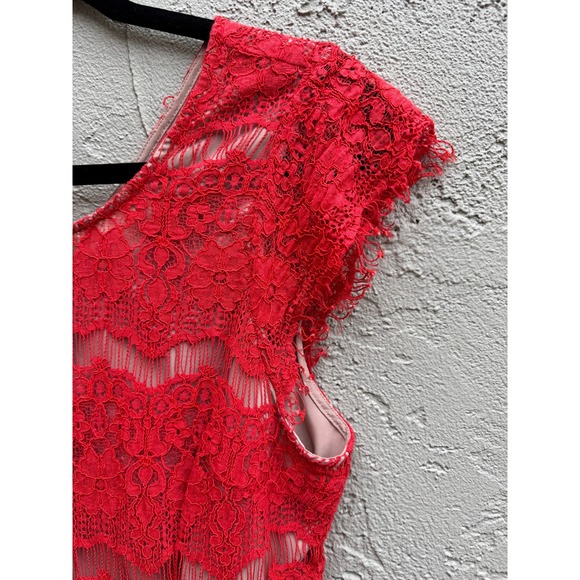 Anthropologie Romantic Glam Whimsy Red Lace Peplum Top Blouse Med - Picture 5 of 8